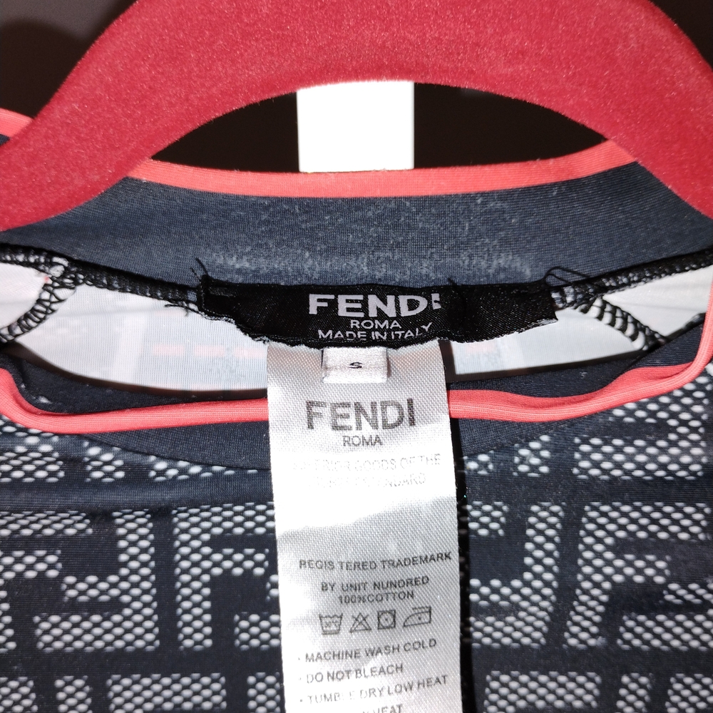 Fendi Black and White Geometric Top with Red Accents